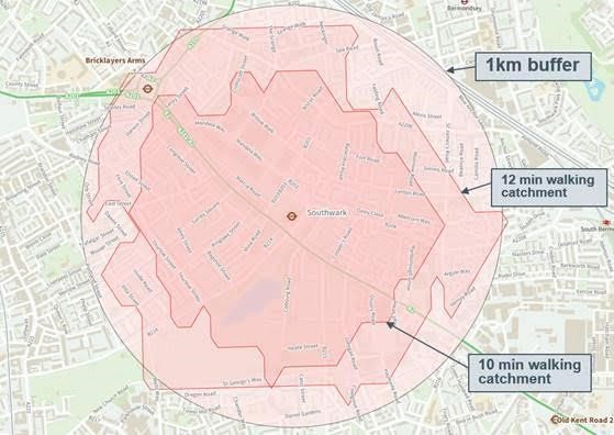 walking catchment areas