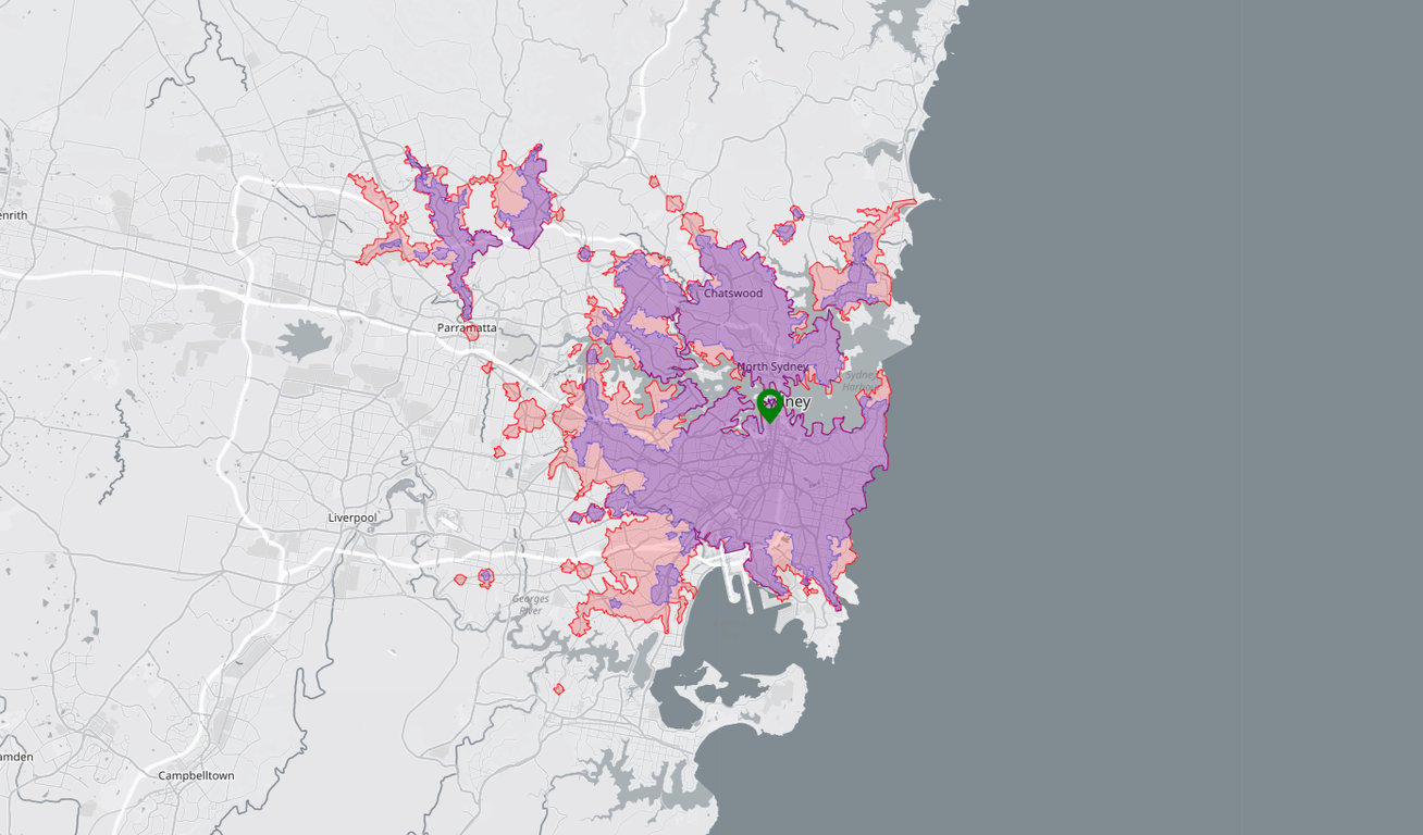 Travel time catchment area