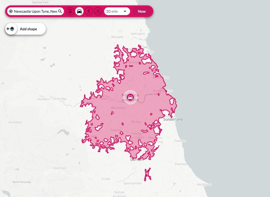 commute-time-map-newcastle-city-centre-example-30-minutes