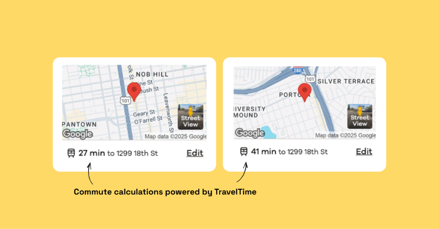 Realtor commute times shown on the property display page