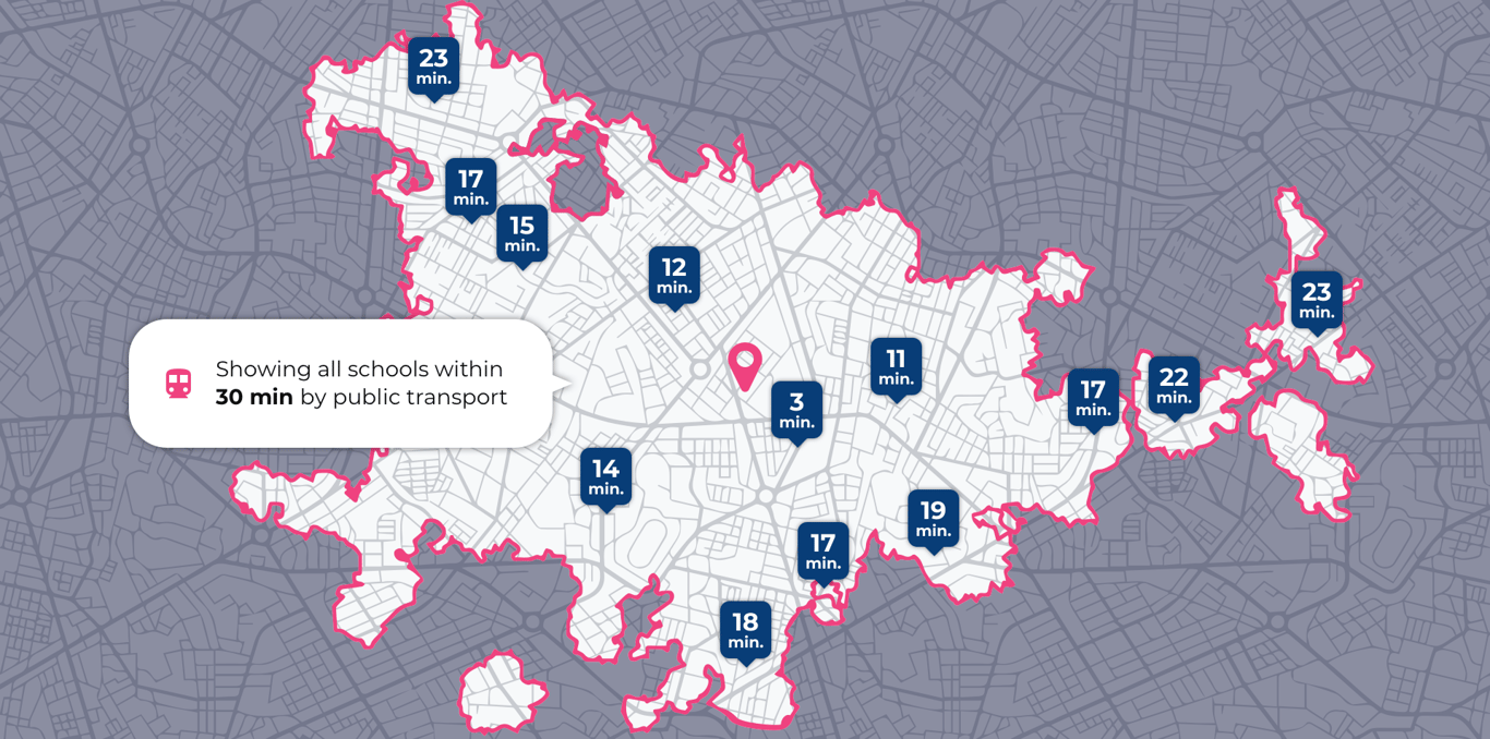 30 minute public transport travel time visualisation