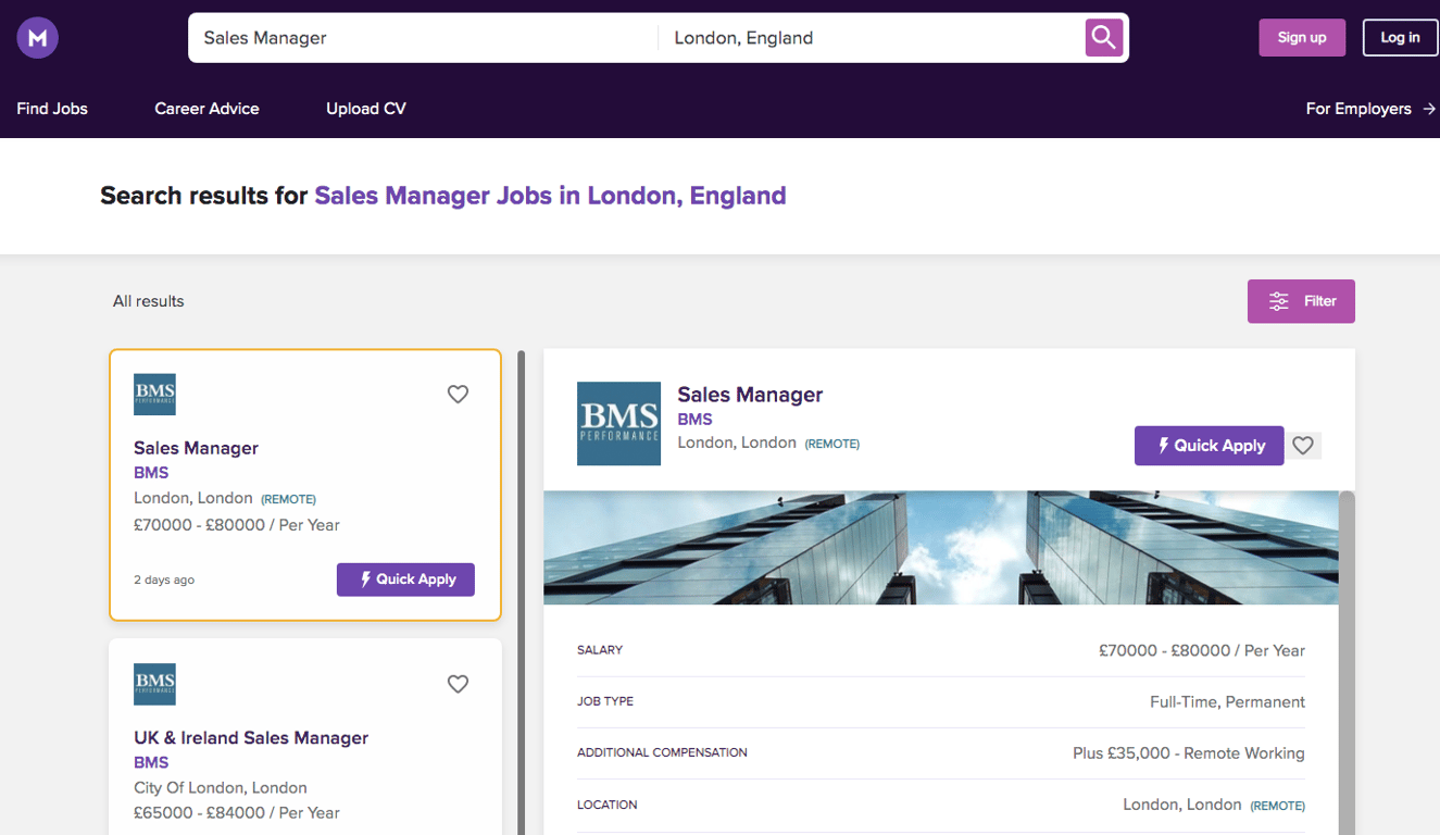 job search user interface