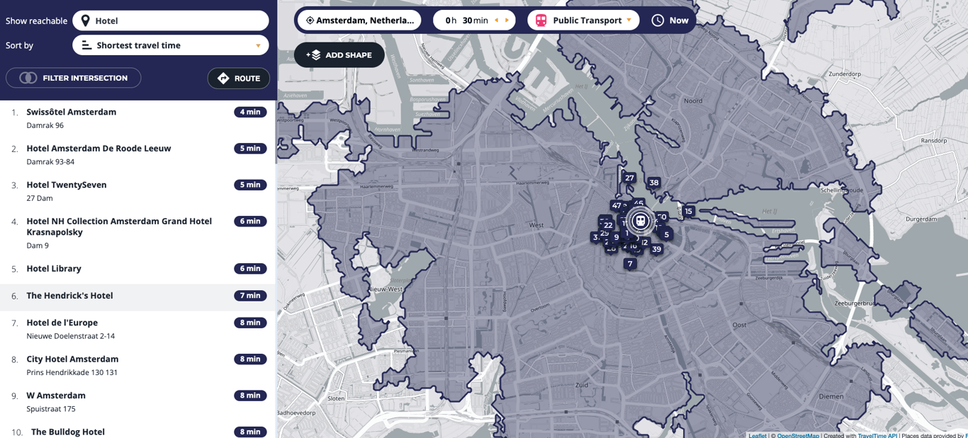 Travel time isochrone