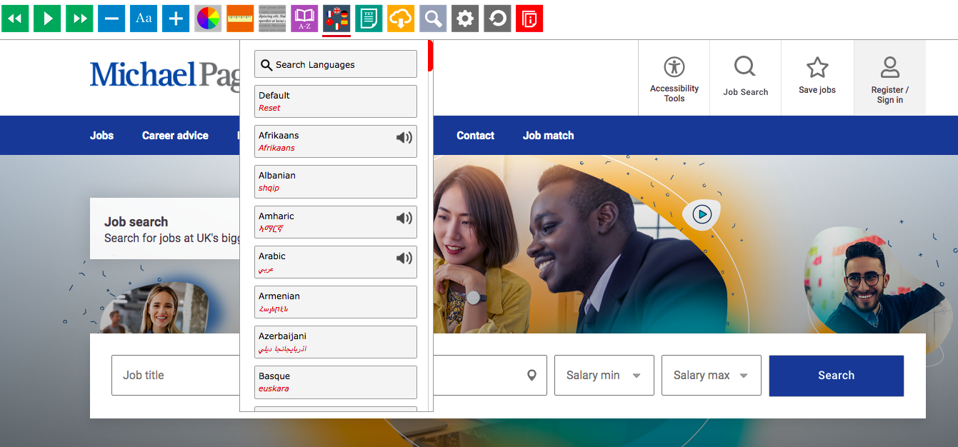 search bar for selecting languages
