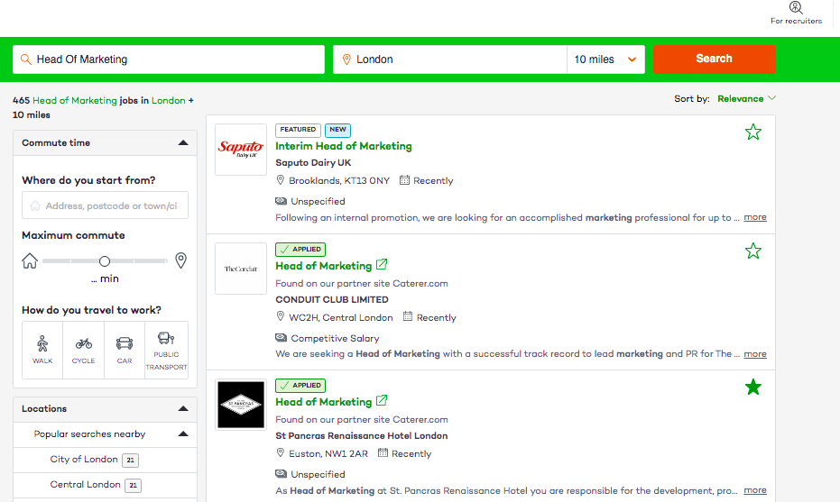 job search interface