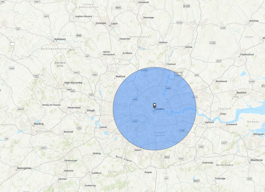 distance catchment area