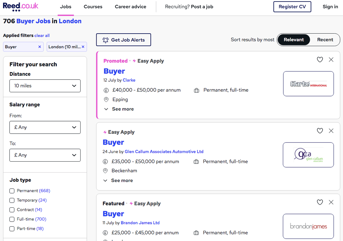 job search interface