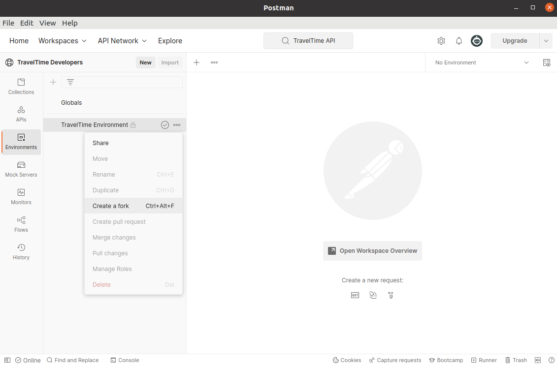 postman interface environments