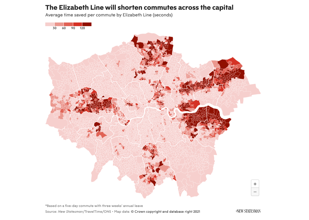 Elizabeth line commute time map