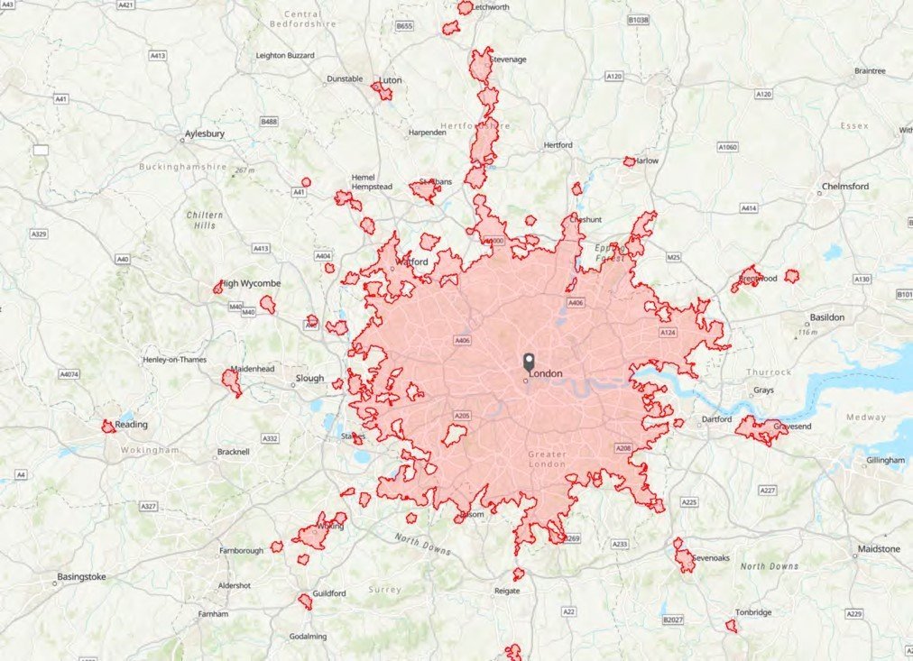 Public transport catchment area