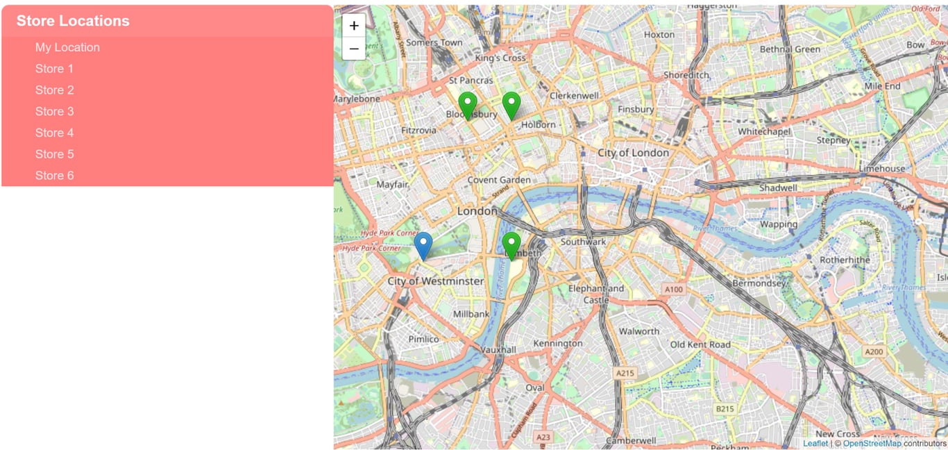 map of London with store recommendations