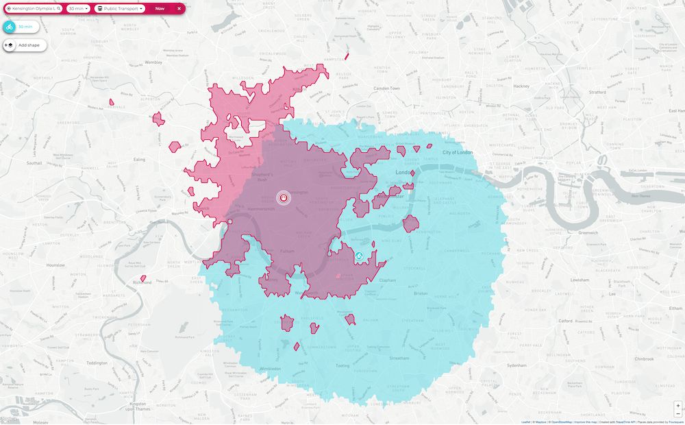 30 minutes travel time by public transport from Kensington, London