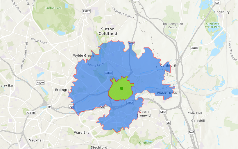 walking and cycling travel time catchment areas