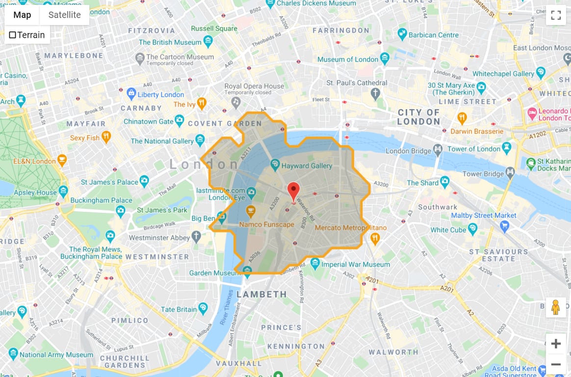 google maps walking distance radius