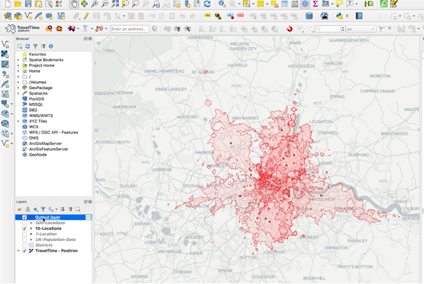 public transport catchment area_TravelTime QGIS plugin