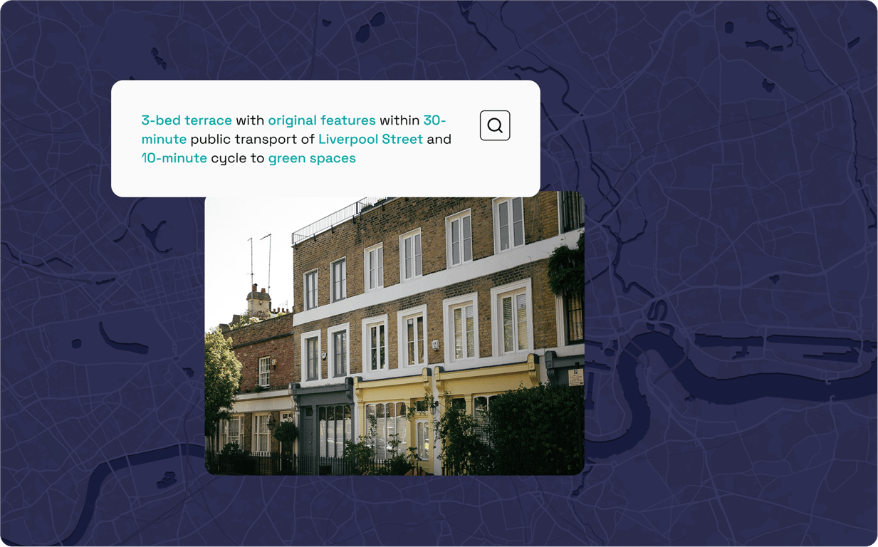 map with a property listing and description