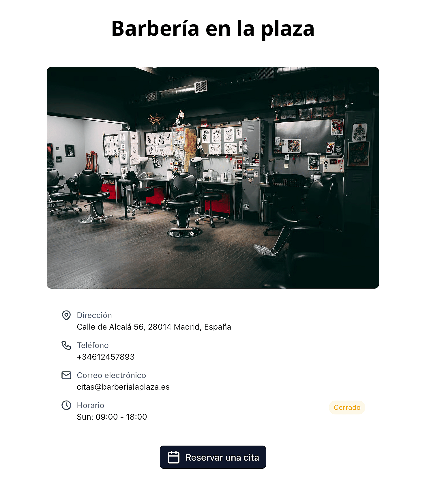 Сторінка закладу з контактами та годинами роботи