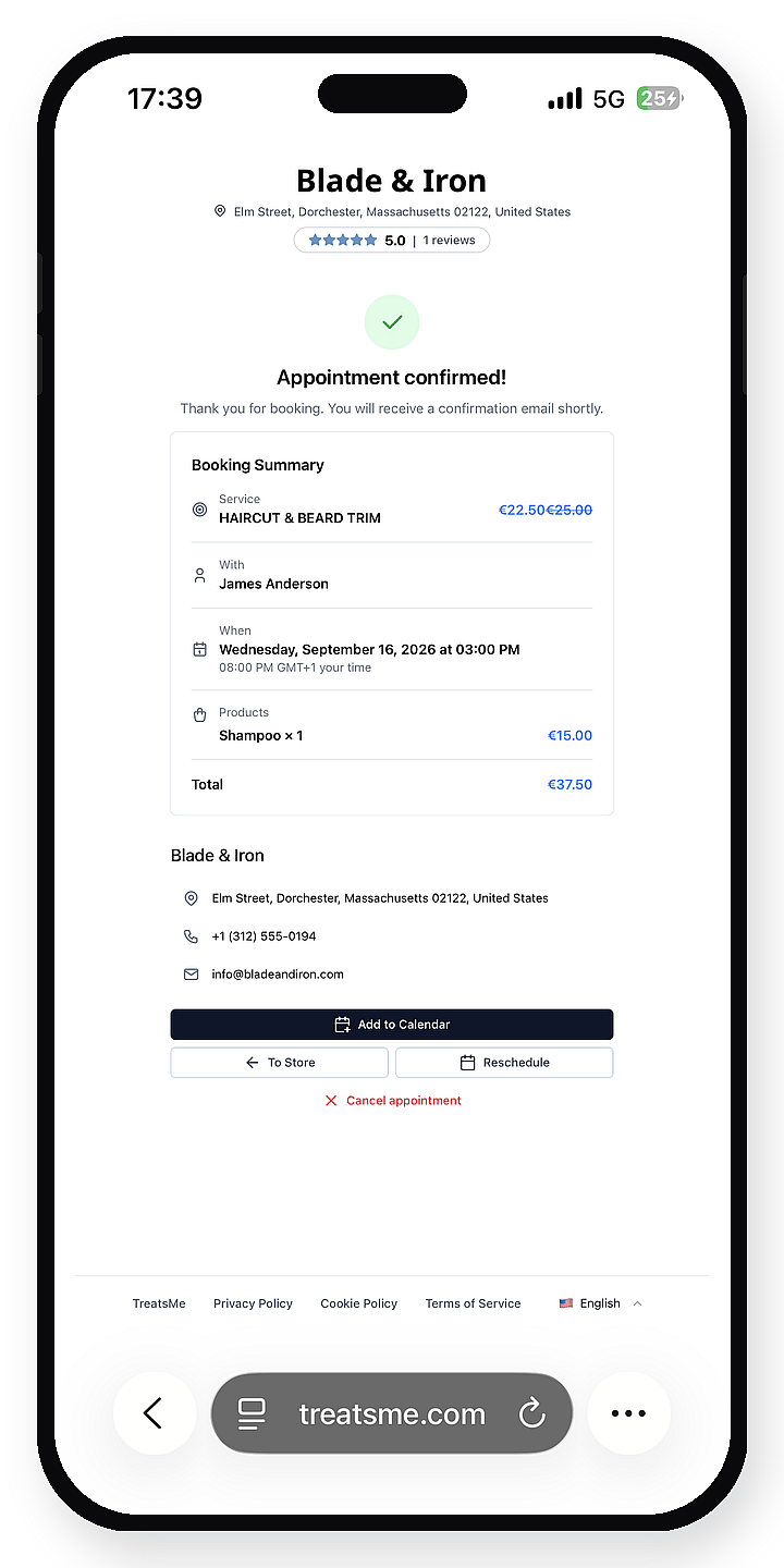 The same booking confirmation on a phone