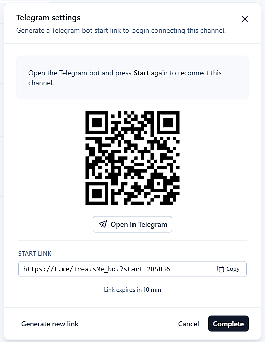 Telegram integration settings