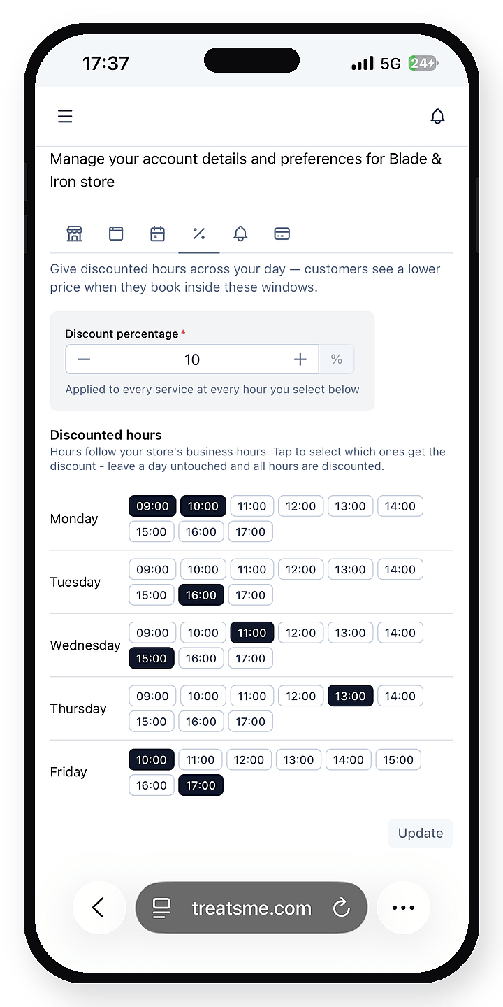 The same discount settings on a phone