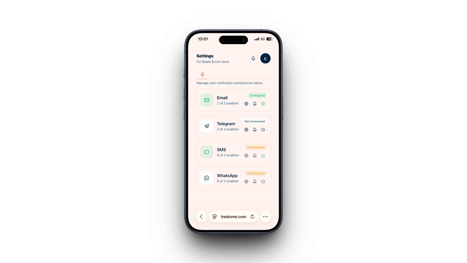 Notification settings on a phone