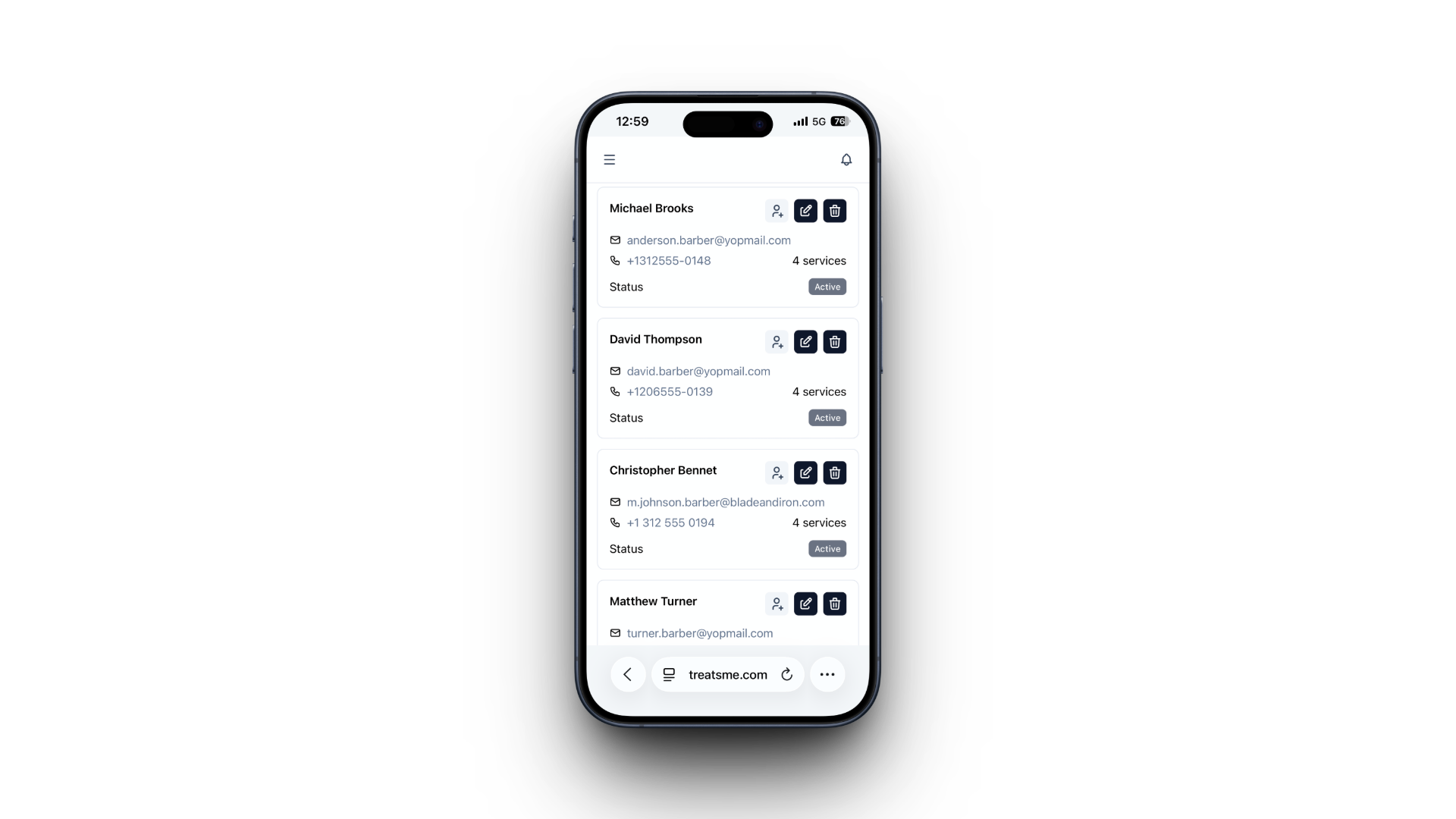The staff list on a phone