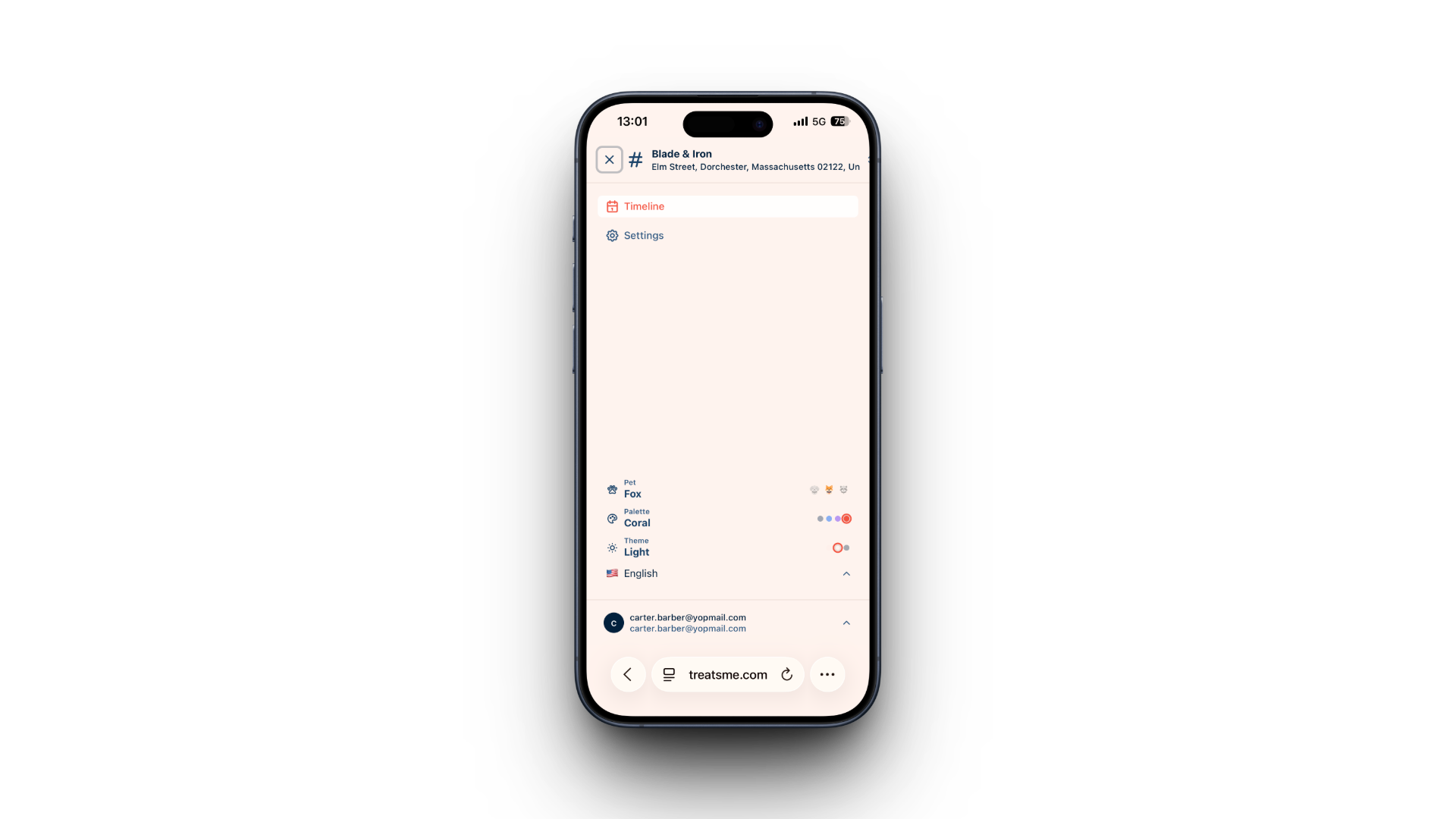 The same settings on a phone
