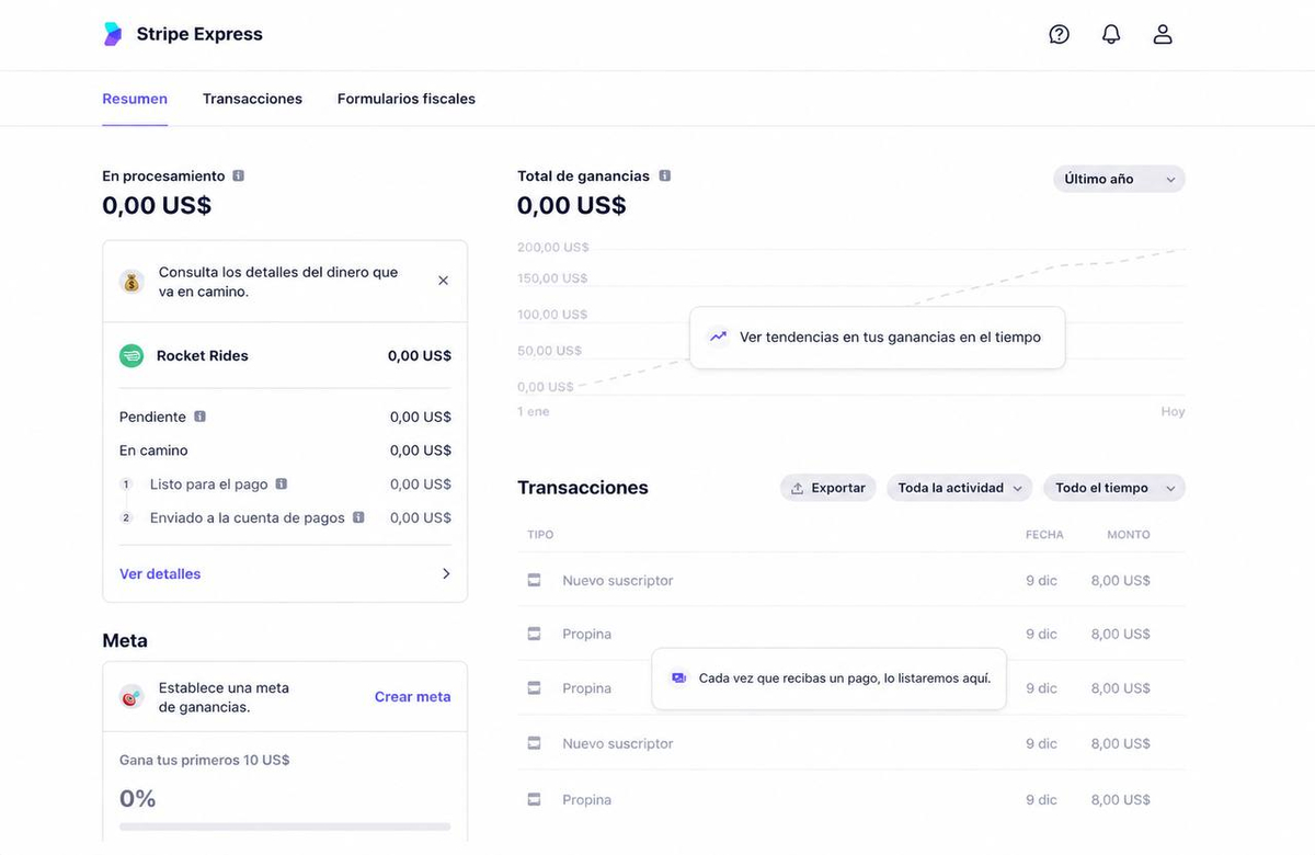Panel de Stripe tras completar la verificación