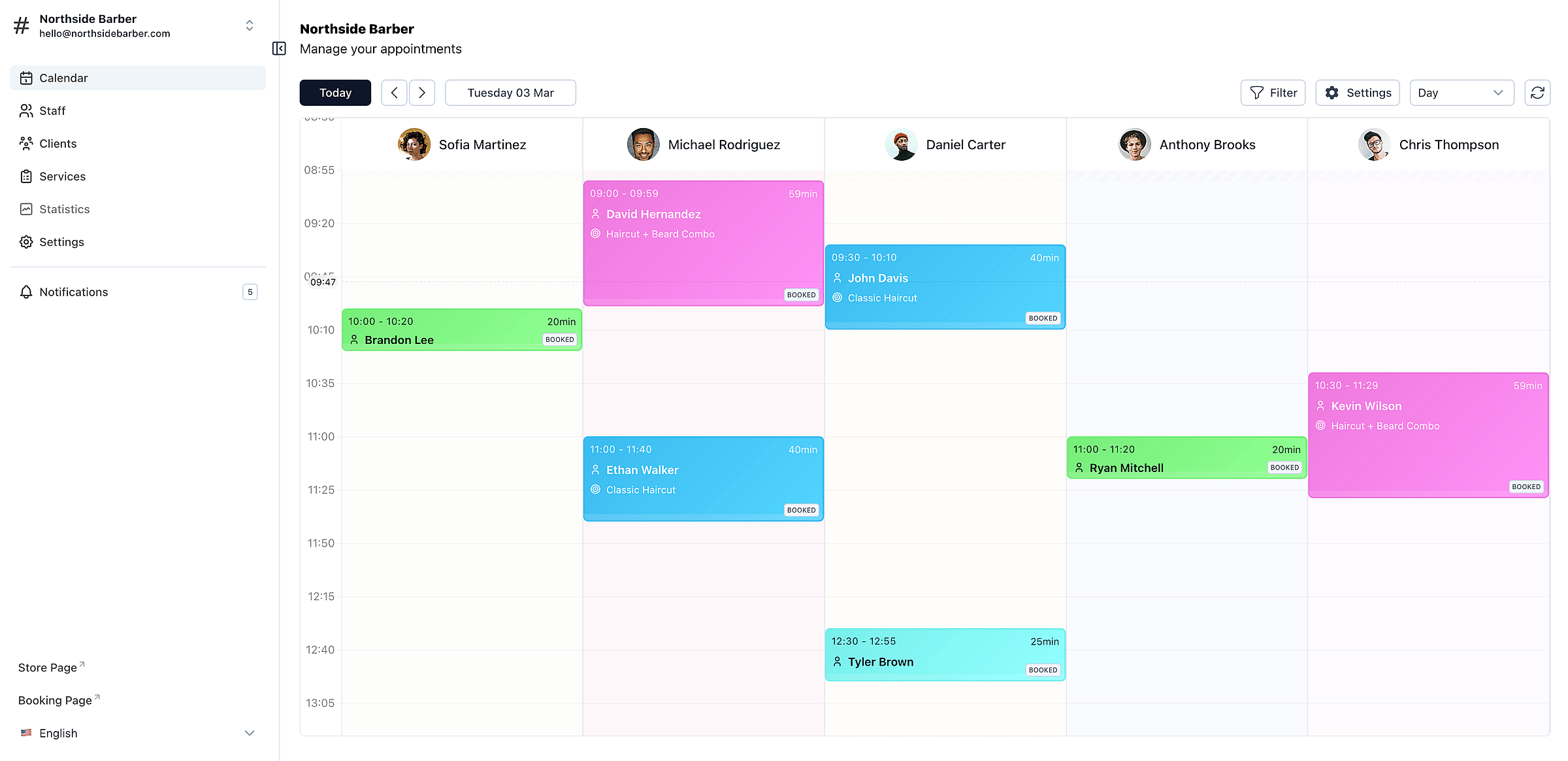 Calendar and schedule in TreatsMe