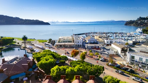 Aerial Picture of a wine festival on sunny day in downtown Tiburon, California.