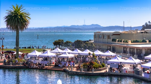 Aerial Picture of a wine festival on sunny day in downtown Tiburon, California.