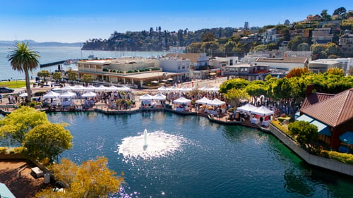 Aerial Picture of a wine festival on sunny day in downtown Tiburon, California.