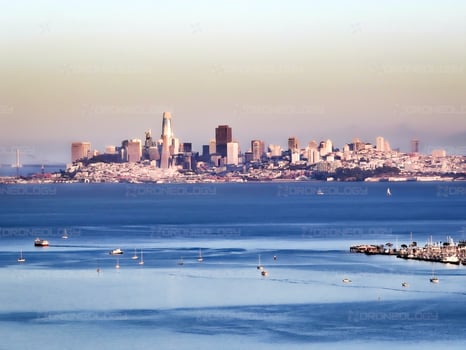 Aerial Drone Picture of San Francisco at Sunset from Strawberry Point in Mill Valley