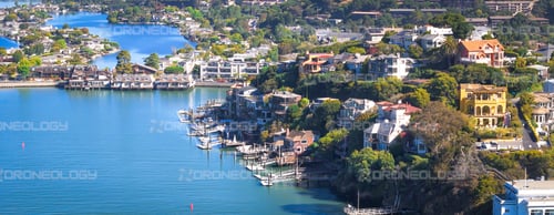 Aerial Drone Picture of Tiburon, California Shoreline Homes at the Corinthian Overlook