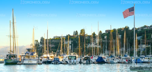 Picture of sailboats at sunset from the San Francisco Yacht Club in Belvedere, California. 