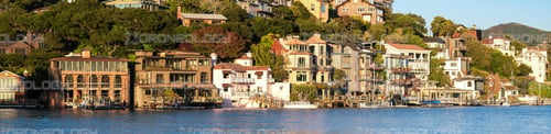 Picture at Sunset of Corinthian Island Homes taken from Tiburon, California (Extra Wide Shot).