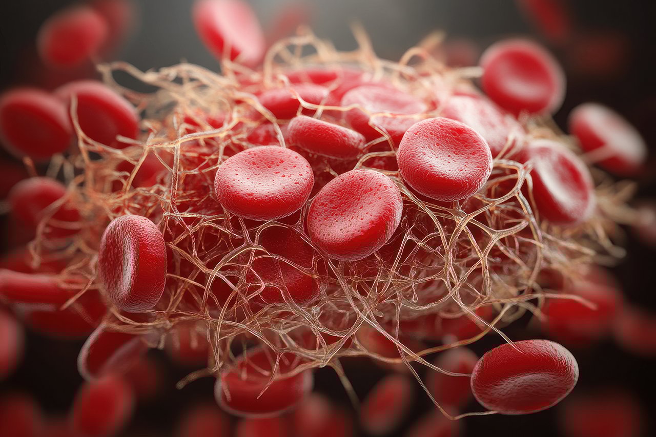 血栓是由血纖維蛋白所組成，容易造成血管阻塞。