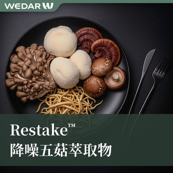 商品示意圖：保健食品原料－Restake 猴頭菇、蛹蟲草與靈芝萃取物