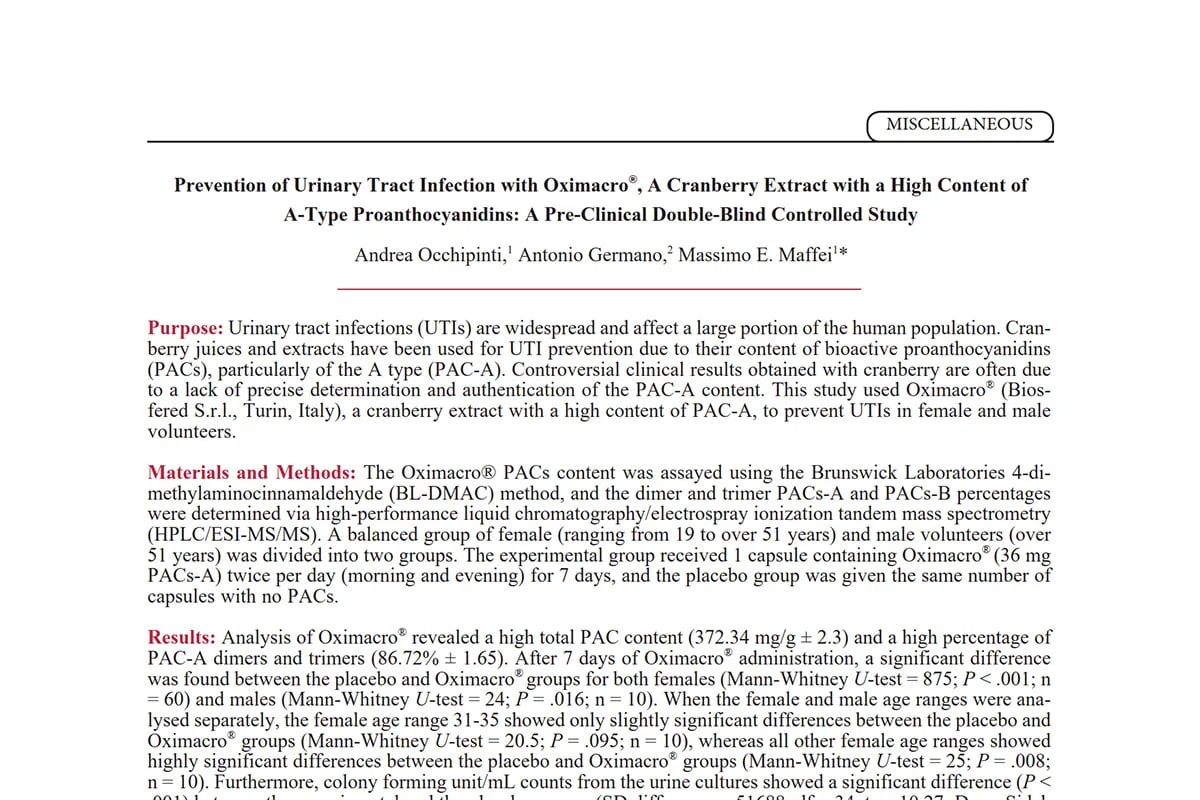經臨床實證，Oximacro 能夠有效改善泌尿道感染，恢復率達 80%。