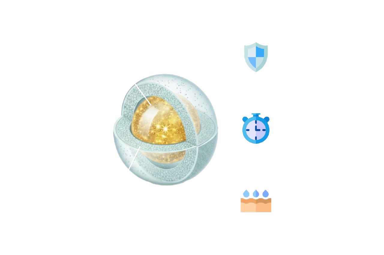 NutriSeal 能夠促進活性分子的吸收率，並維持穩定性、延緩釋放。