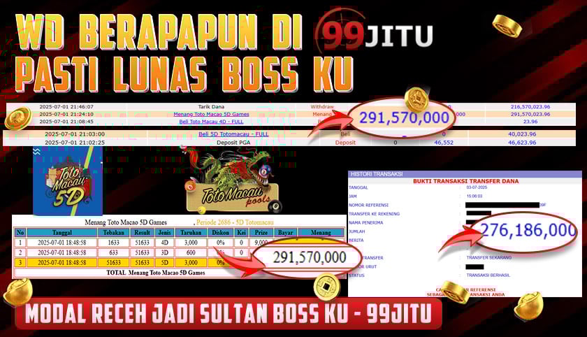 JACKPOT TOTO MACAU 5D CAIR RP 276.186.000,- DI 99JITU