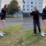 Las imágenes que circulan en redes sociales muestran a la adolescente sosteniendo un machete, mientras su hermana menor empuña un hacha. Ante esta acción, el hombre retrocedió y finalmente se retiró del lugar.