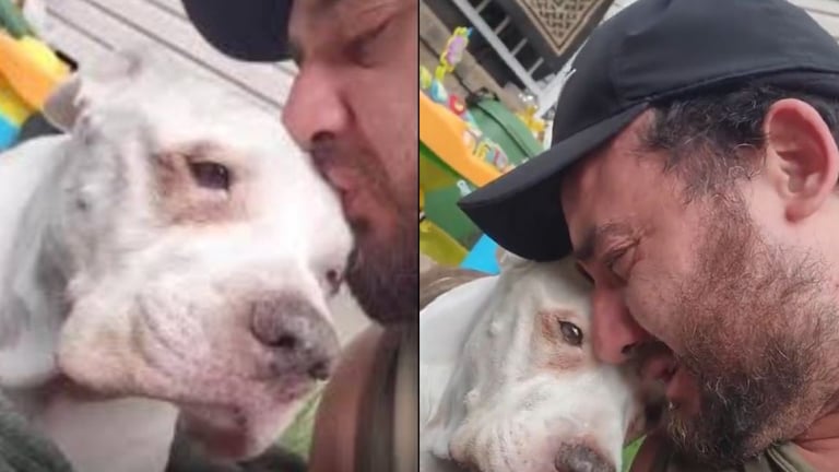 Un adiós lleno de lágrimas; hombre se despide de su perro antes de la eutanasia