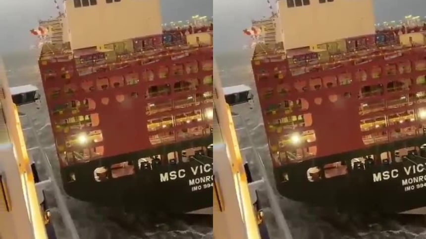 Crucero choca contra un buque portacontenedores en Alemania