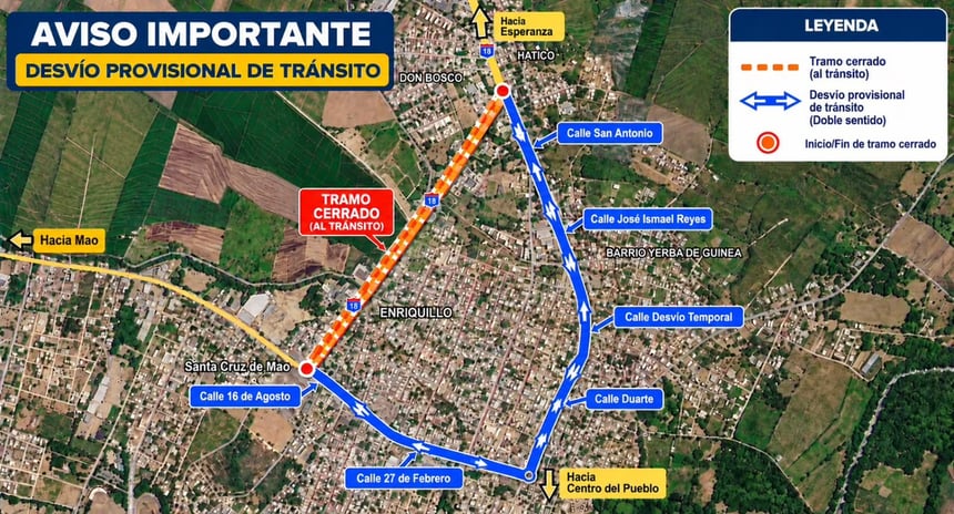 MOPC anuncia desvío temporal del tránsito en la avenida Benito Monción de Mao