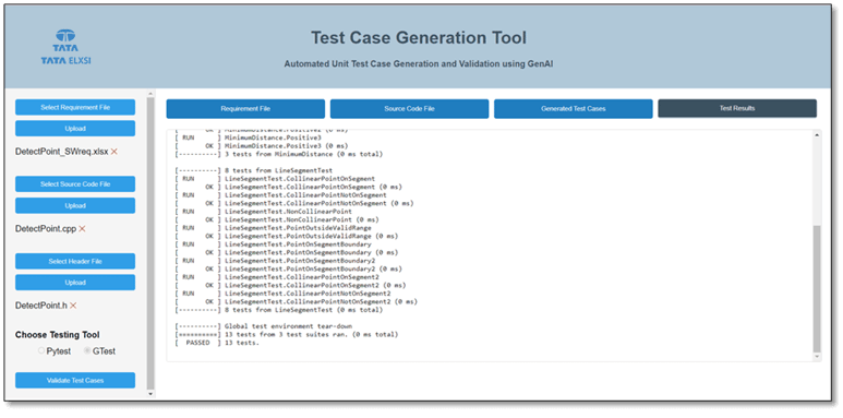 Figure 2: User Interface of the Gen AI-based Unit Test Tool Figure 2: User Interface of the Gen AI-based Unit Test Tool