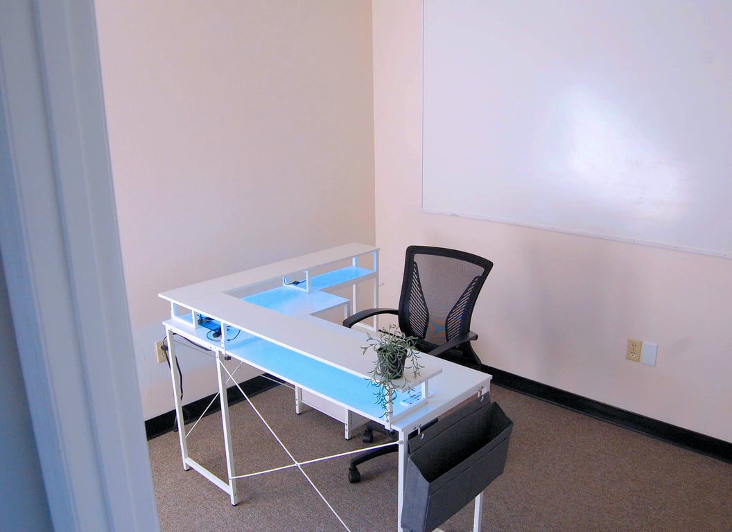 An interior shot of Private One Person Office #202 – No Glass. Full Privacy. Built for Real Focus.