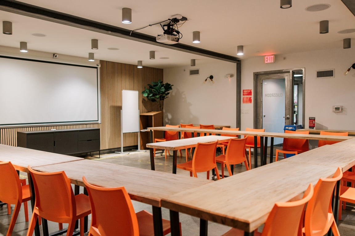 An interior shot of The Classroom (Training Room; 20 - 30 Person )