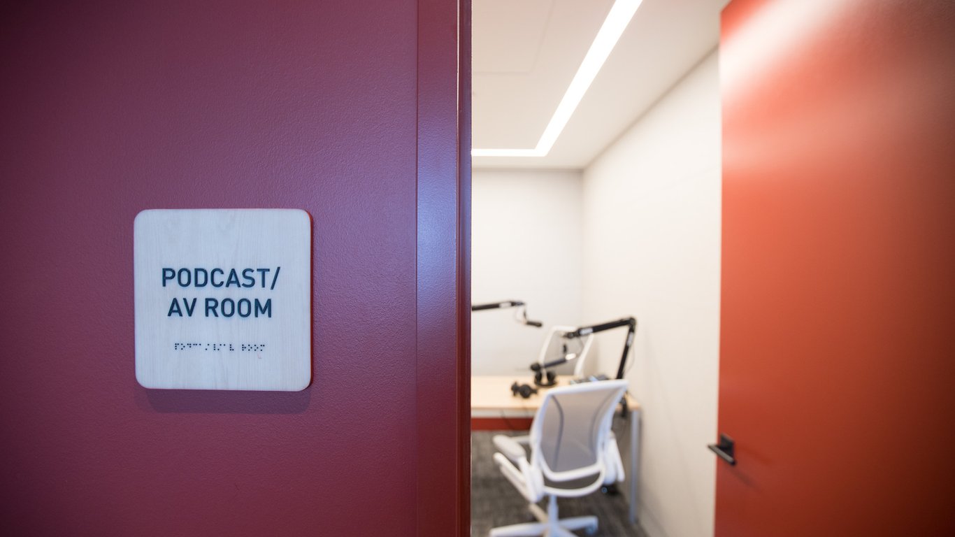 An interior shot of Podcast Studio