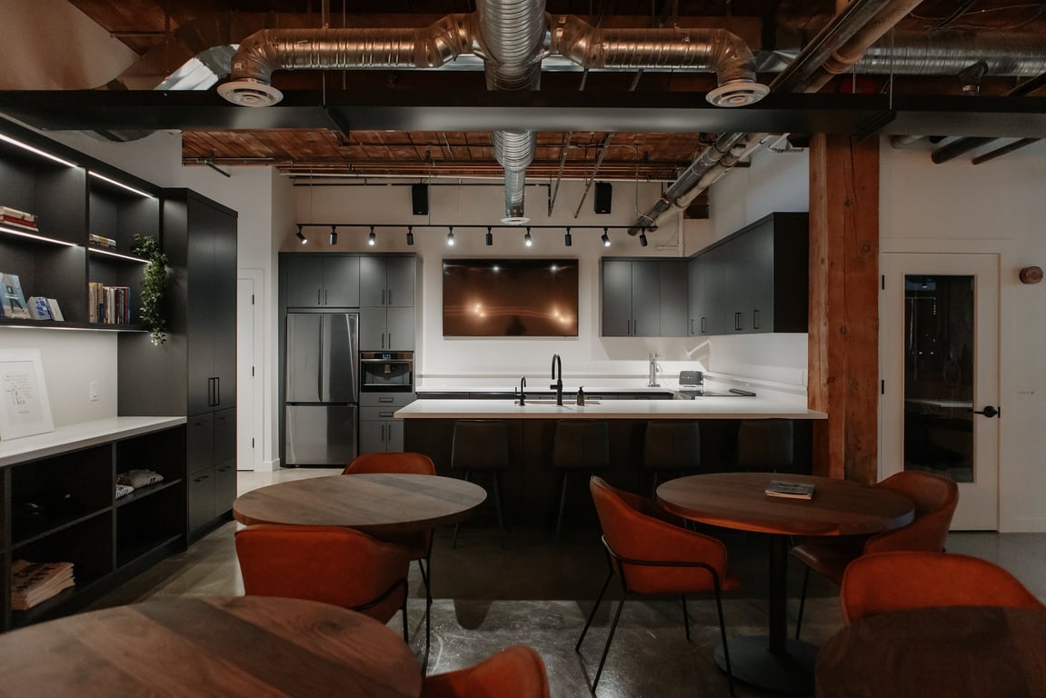 An interior shot of ☕ Modern Lounge & Kitchen Space | Vancouver Coworking & Event Lounge